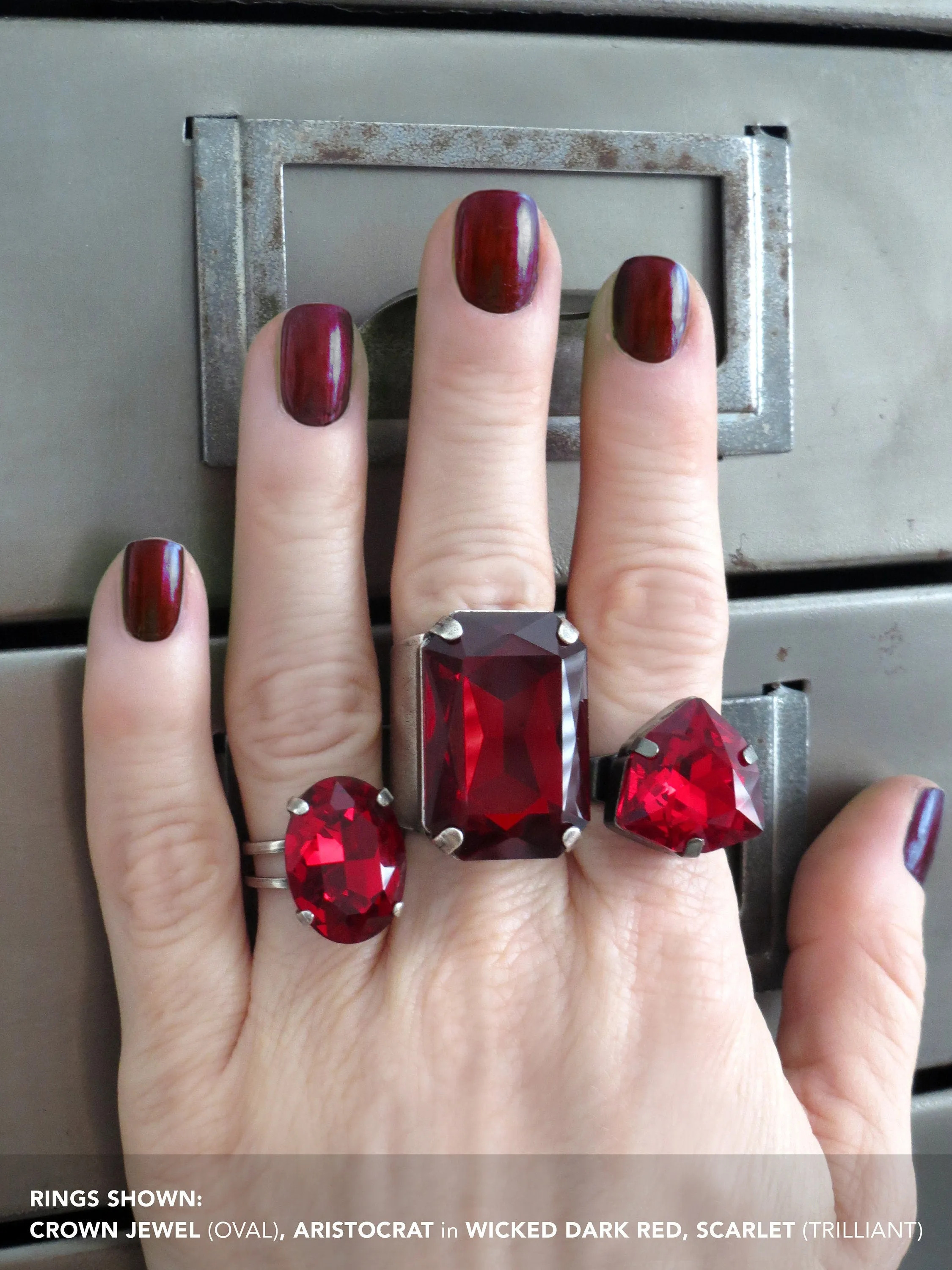 SCARLET - Regal Red Crystal Ring - Trilliant Triangle Shape