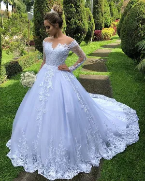 Sexy Sheer Long Sleeve Wedding Dress Beaded Appliques Lace Bridal Gown for Weddings
