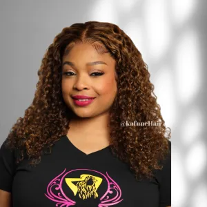 Shonda Lace Front  Wig Medium brown with high lights Deep Curly