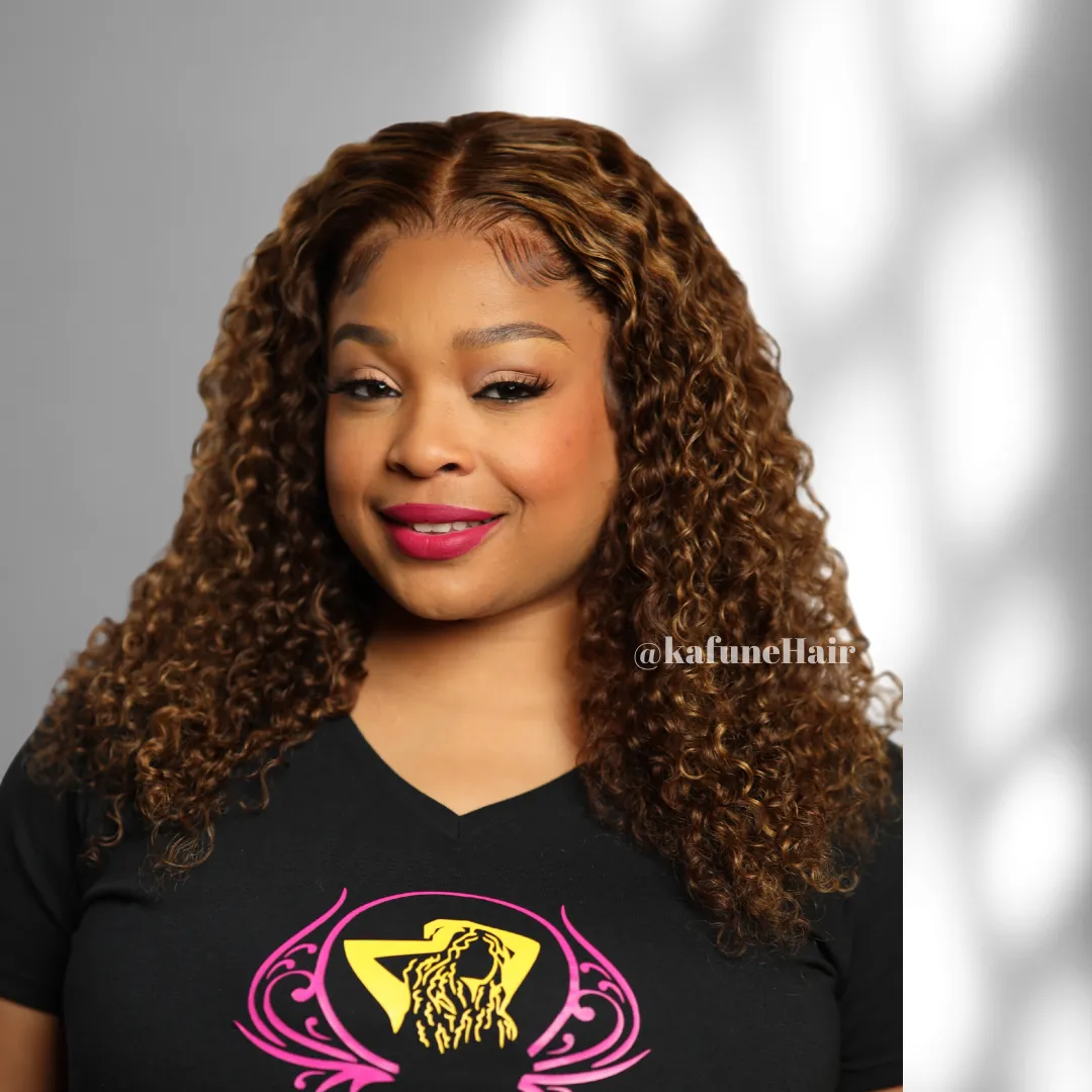 Shonda Lace Front  Wig Medium brown with high lights Deep Curly