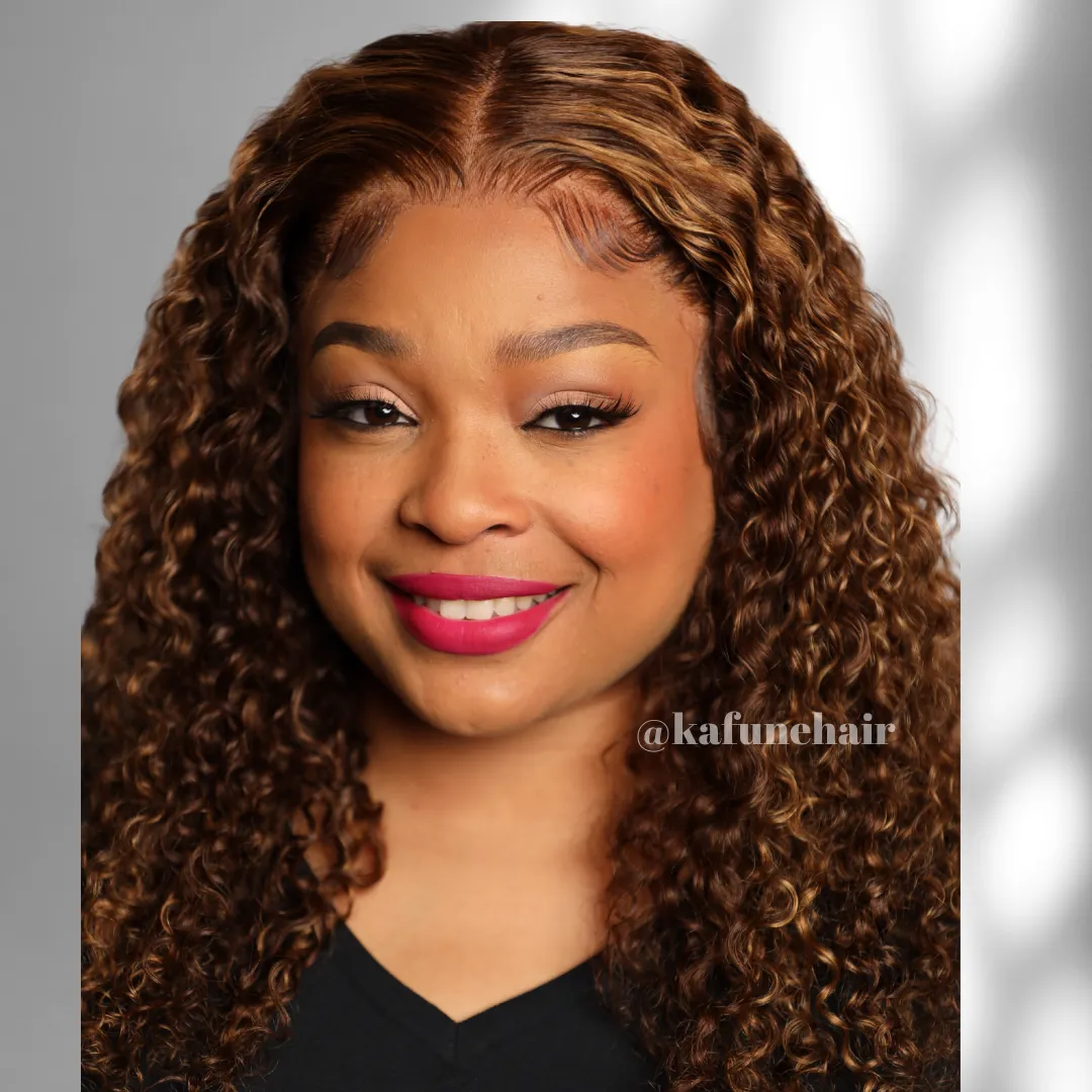 Shonda Lace Front  Wig Medium brown with high lights Deep Curly