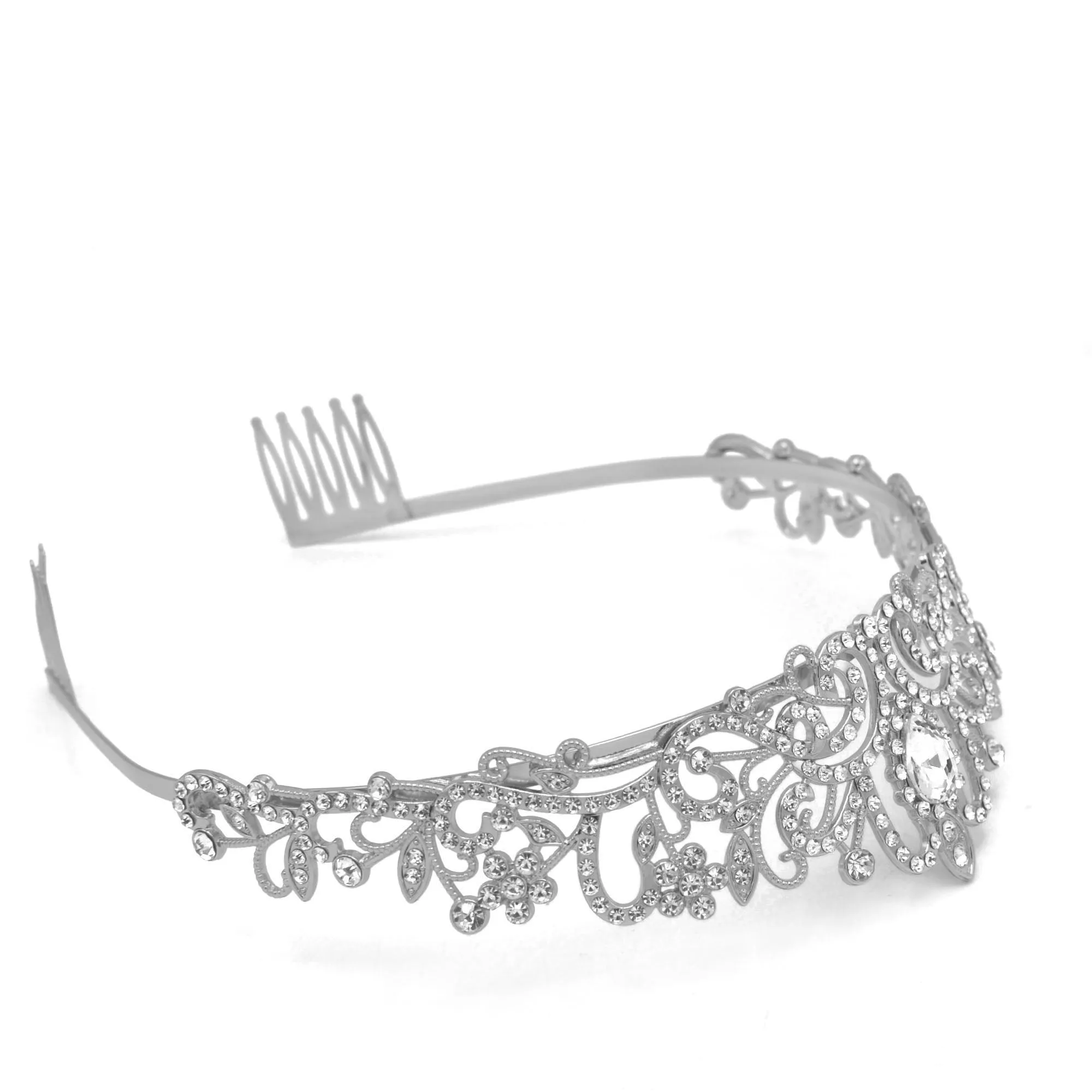Silver Crystal head piece for Bridal crown topper hair peace #HNT90933S