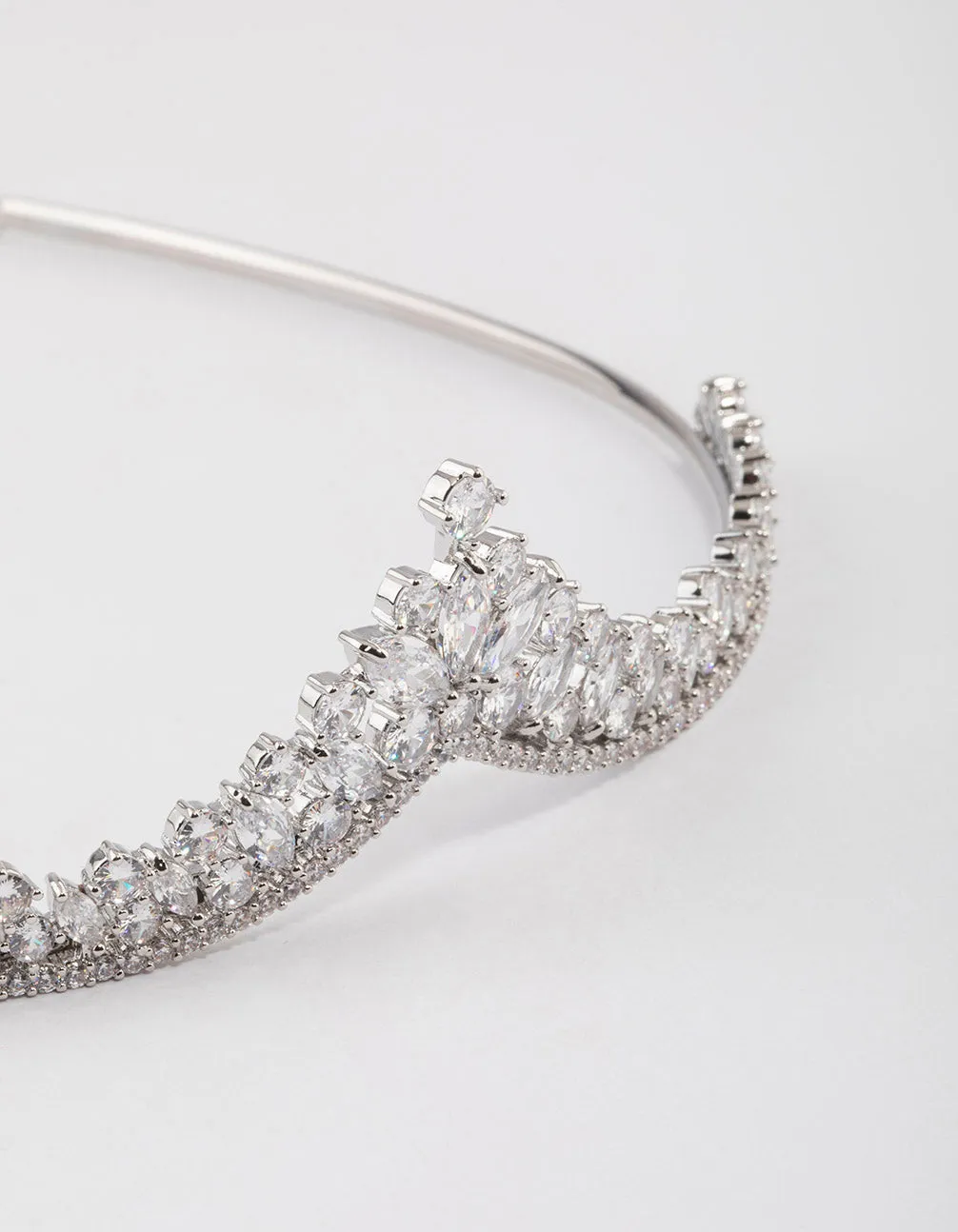 Silver Cubic Zirconia Mixed Stone Pointed Crown