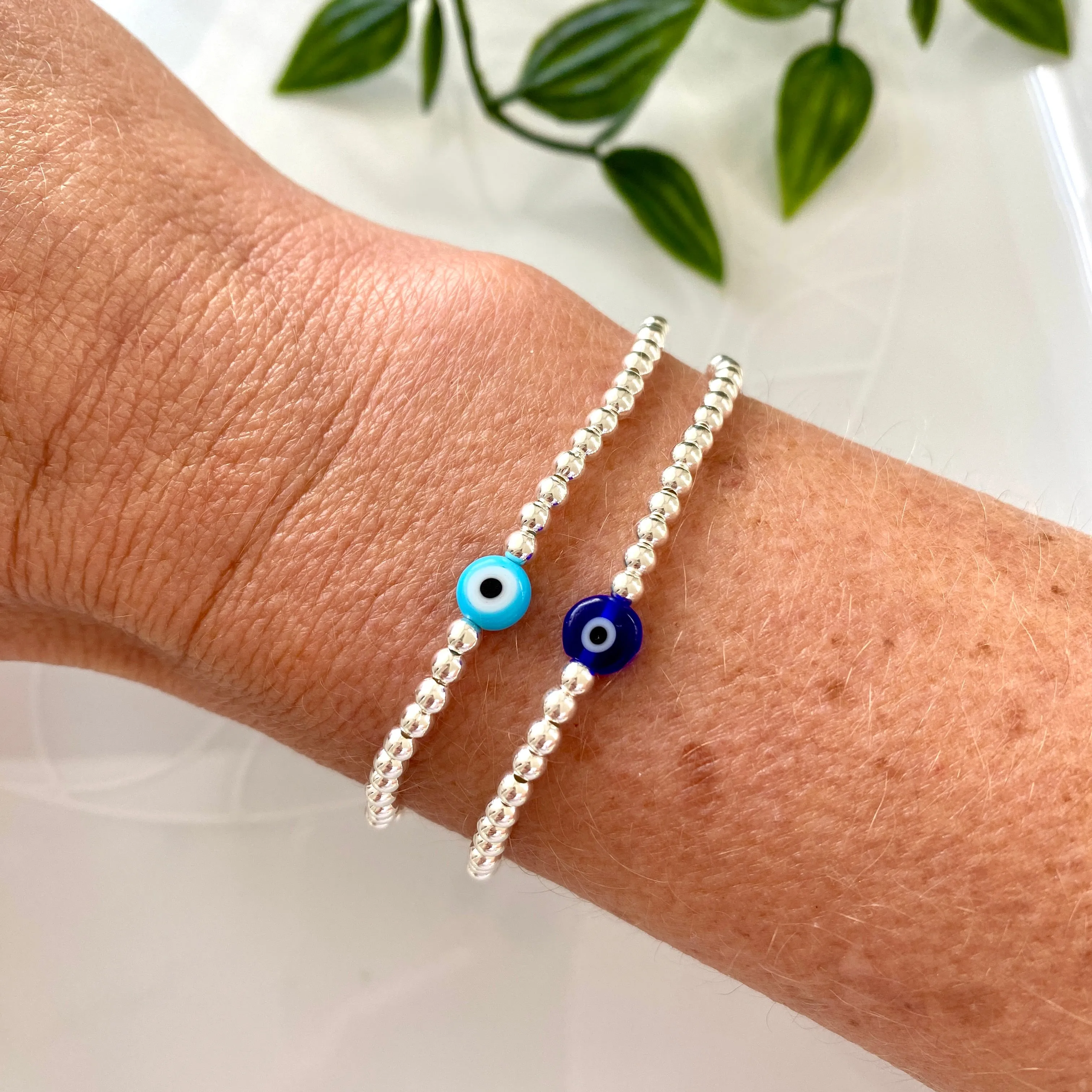 Silver Evil Eye Bead Bracelet