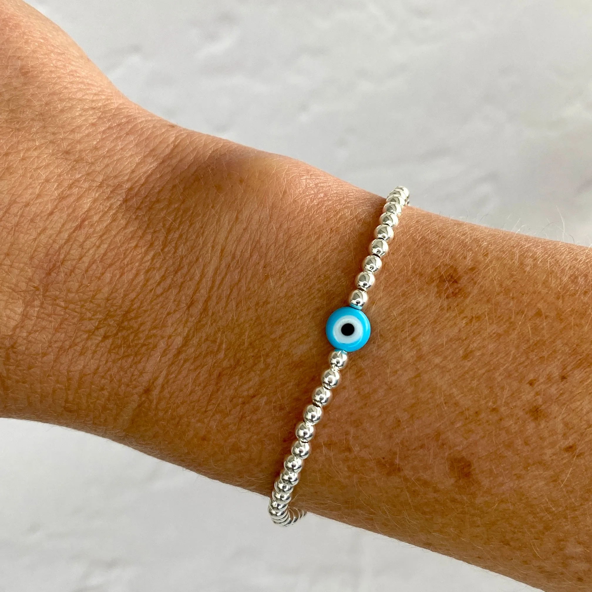 Silver Evil Eye Bead Bracelet