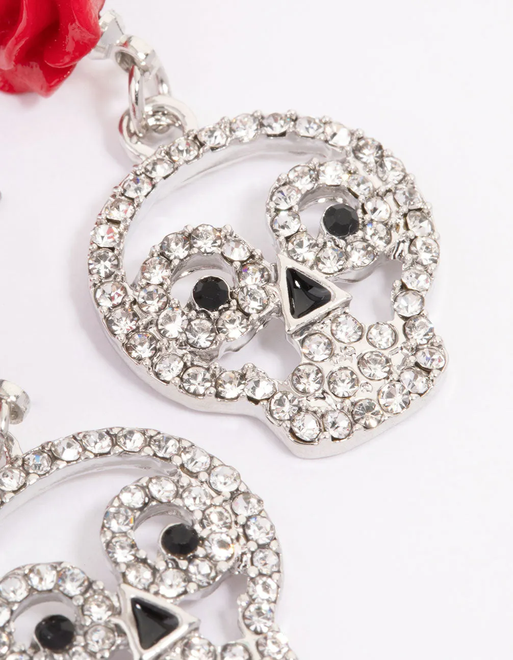 Silver Floral Skull Drop Earrings