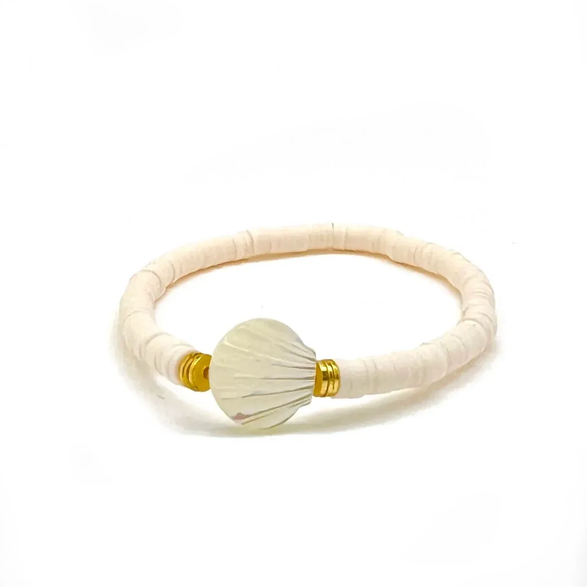 Silver Girl Mother of Pearl Scallop Shell Heishi Bracelet