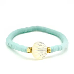 Silver Girl Mother of Pearl Scallop Shell Heishi Bracelet