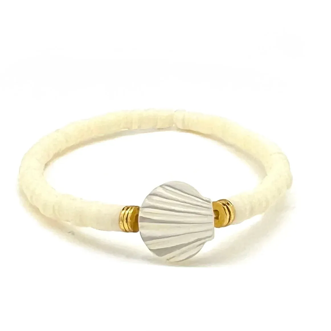 Silver Girl Mother of Pearl Scallop Shell Heishi Bracelet