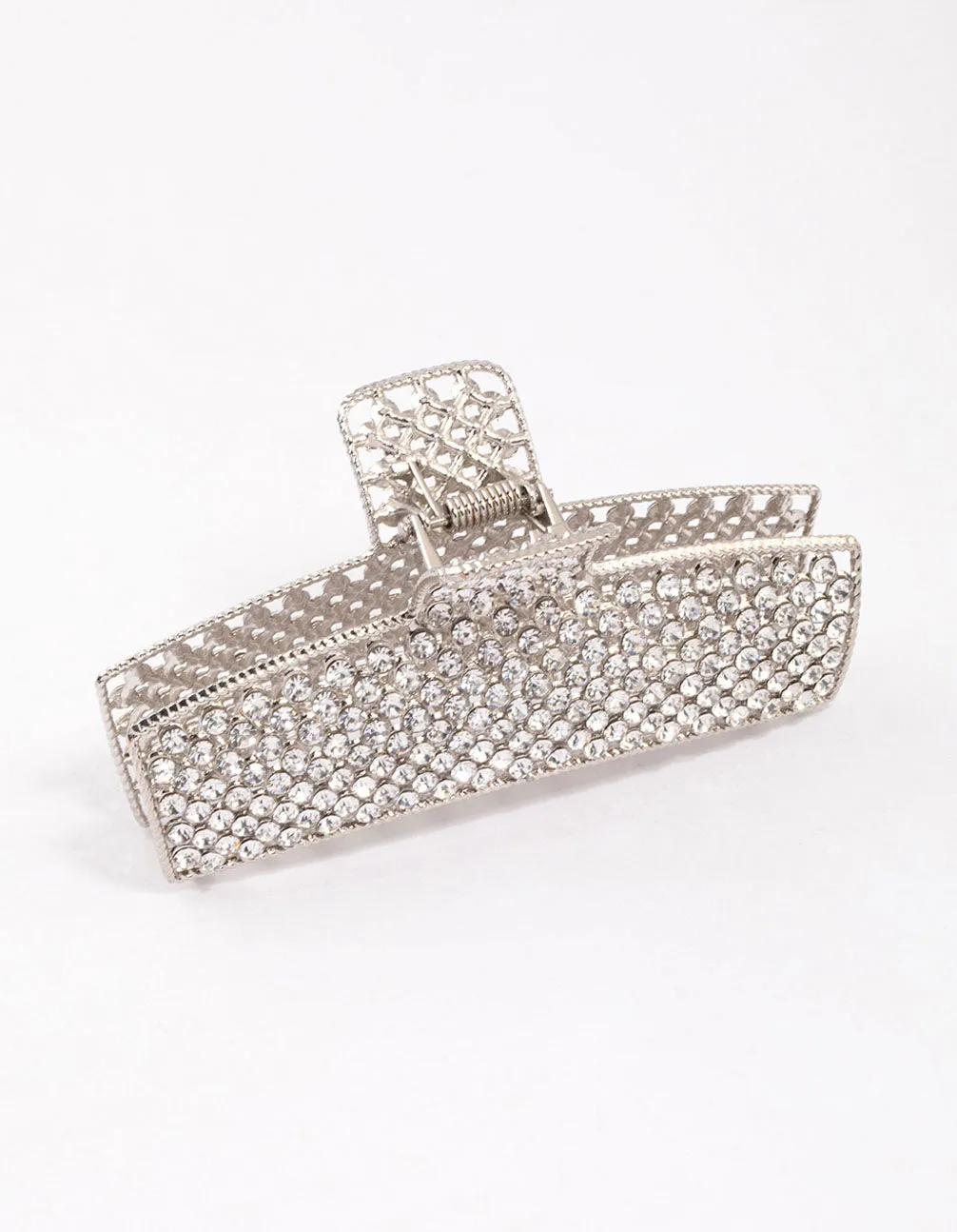 Silver Rectangle Diamante Hair Claw Clip