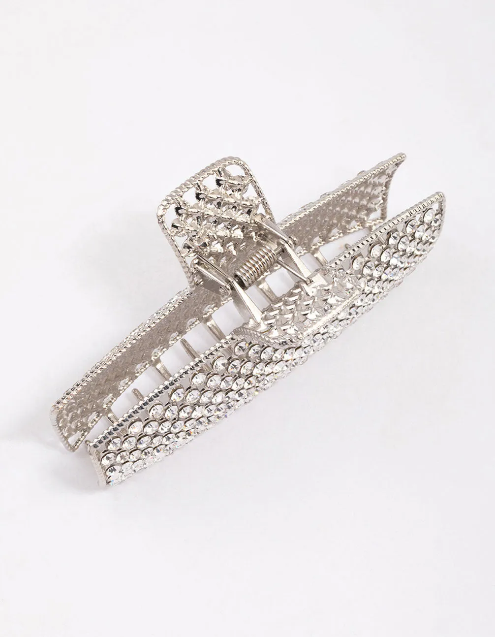 Silver Rectangle Diamante Hair Claw Clip