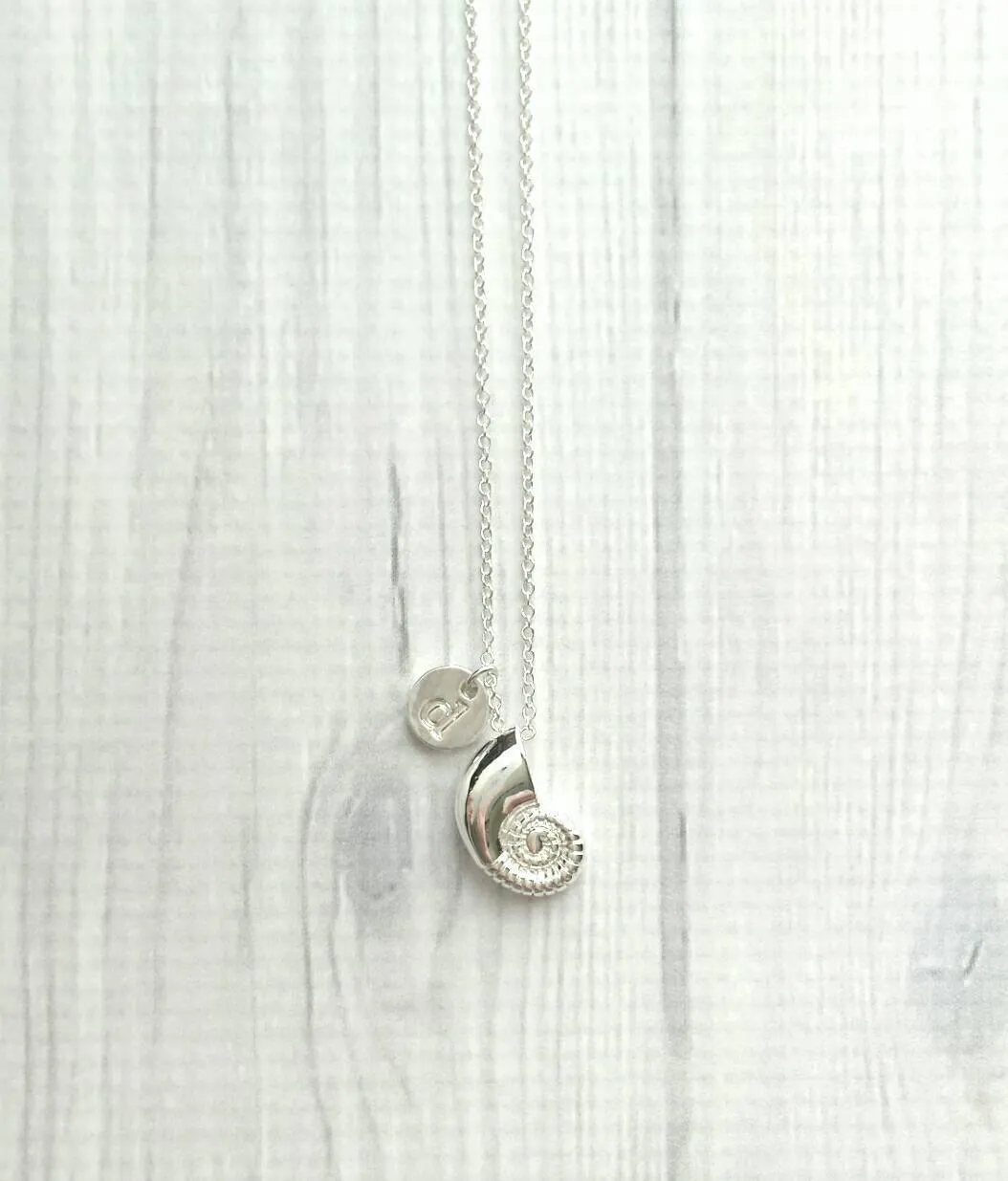 Silver Shell Necklace - seashell pendant, seashell necklace, silver seashell, beach necklace, shell pendant, letter charm, personalized