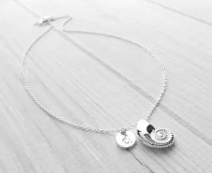 Silver Shell Necklace - seashell pendant, seashell necklace, silver seashell, beach necklace, shell pendant, letter charm, personalized
