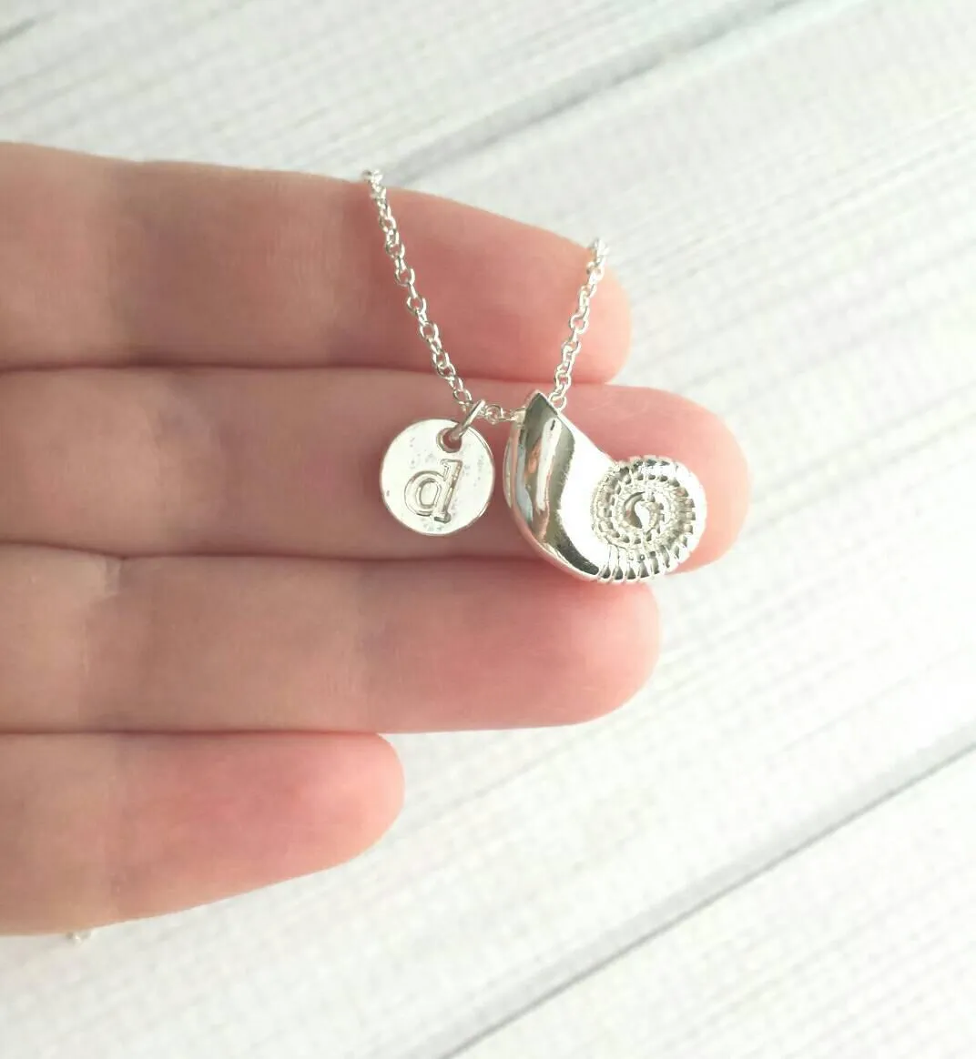 Silver Shell Necklace - seashell pendant, seashell necklace, silver seashell, beach necklace, shell pendant, letter charm, personalized