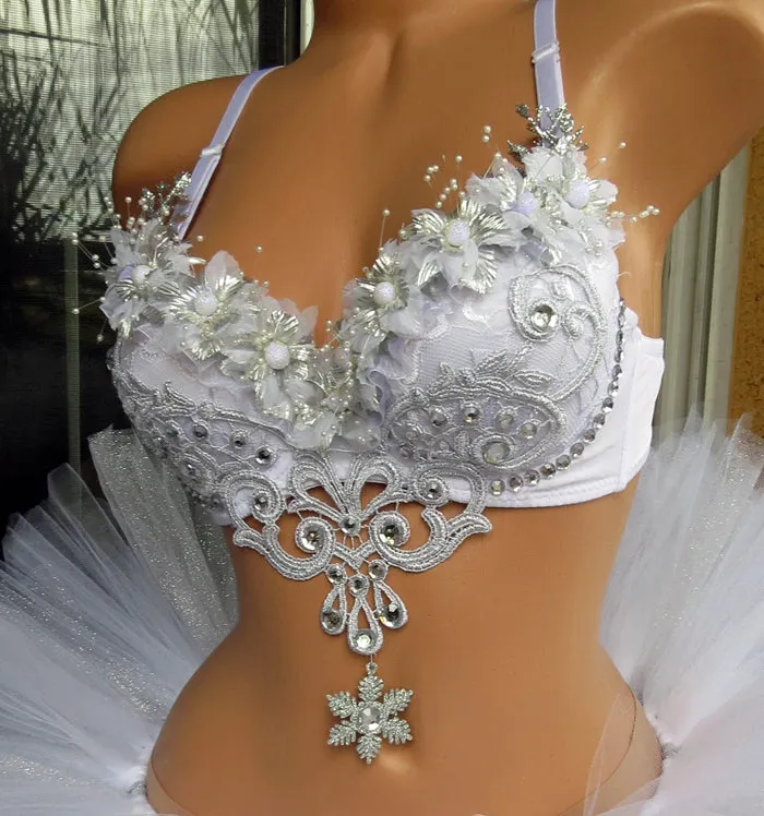 Silver White Wonderland Rave Bra