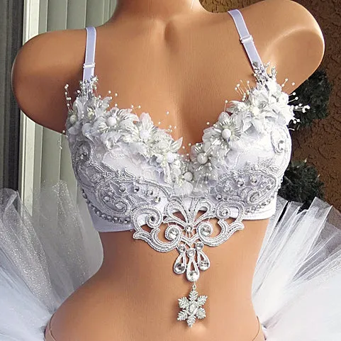 Silver White Wonderland Rave Bra