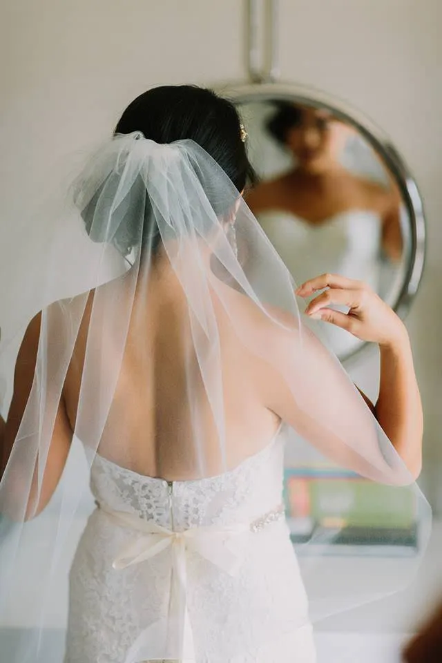 Simple Elbow Length Wedding Veil, Soft Single Tier Bridal Veil with Cut Edge
