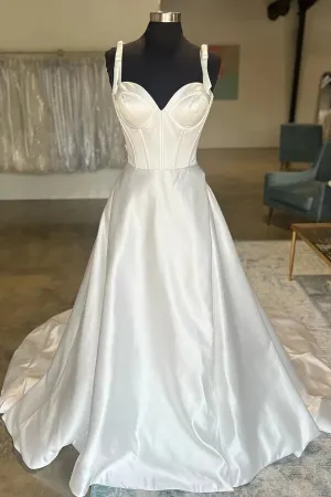 Simple Satin A-line Sweetheart Bow-Straps Wedding Dresses, Bridal Gown, MW957