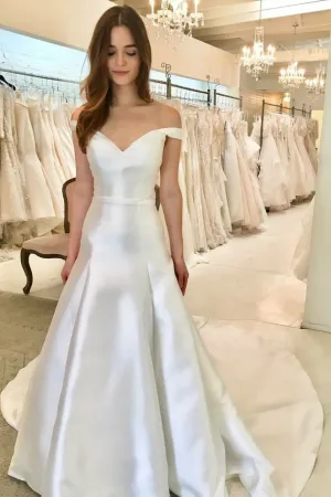 Simple Satin Bridal Dress Off-the-shoulder Vestido de casamento