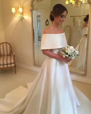 Simple Satin Wedding Dresses 2018 Fashion Cap Sleeve Modest Bridal Wedding Gowns