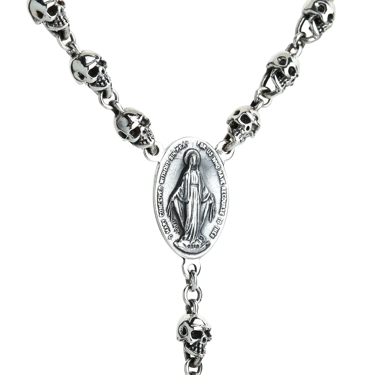 Skull Jesus Sterling Silver Chain Gothic Necklace