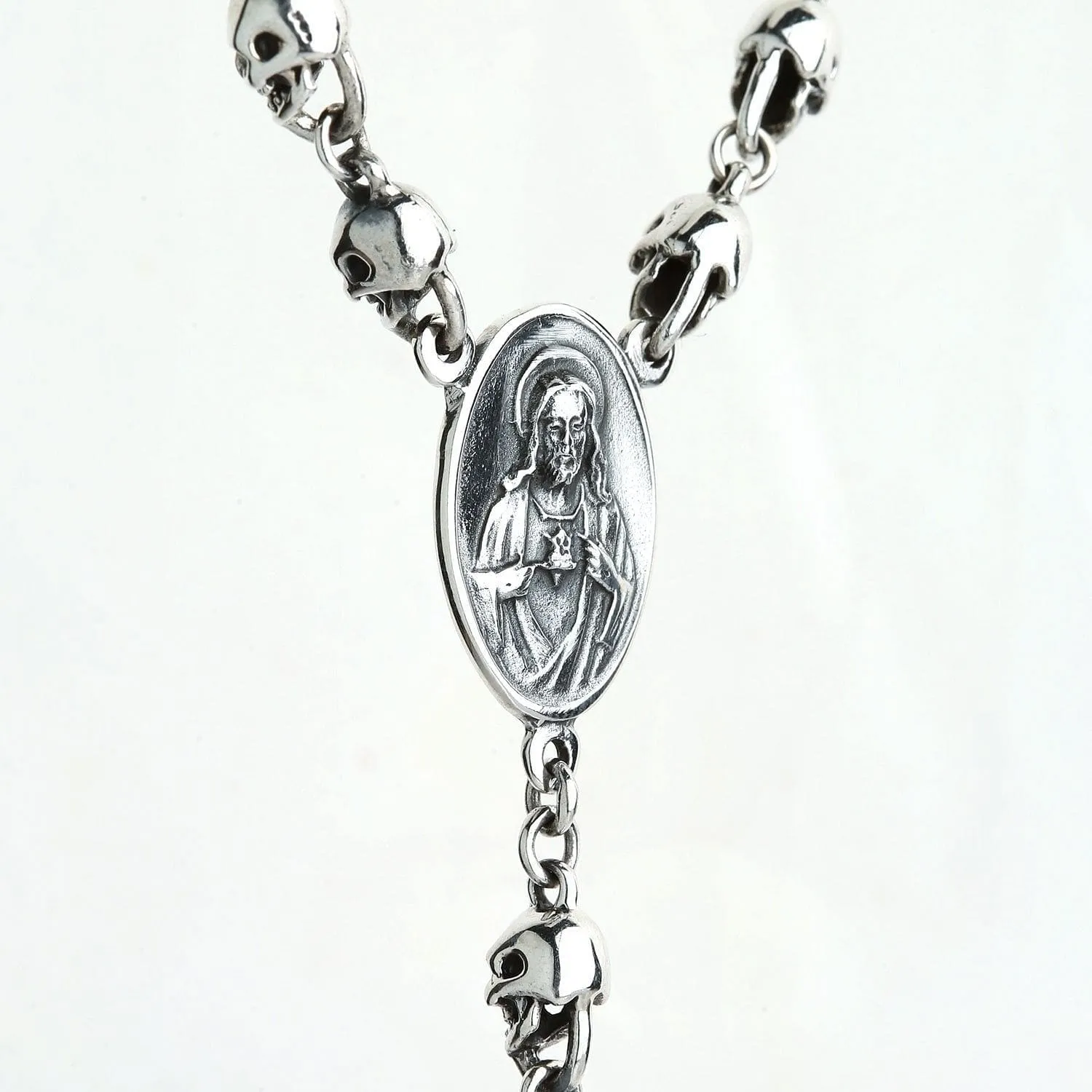 Skull Jesus Sterling Silver Chain Gothic Necklace