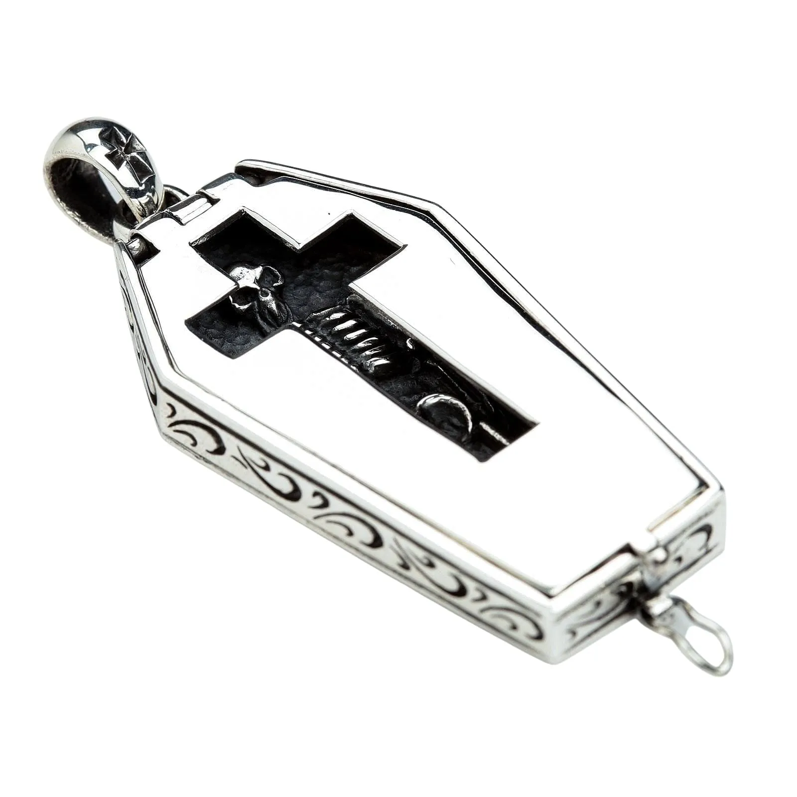 Skull Skeleton Coffin Sterling Silver Gothic Pendant Necklace