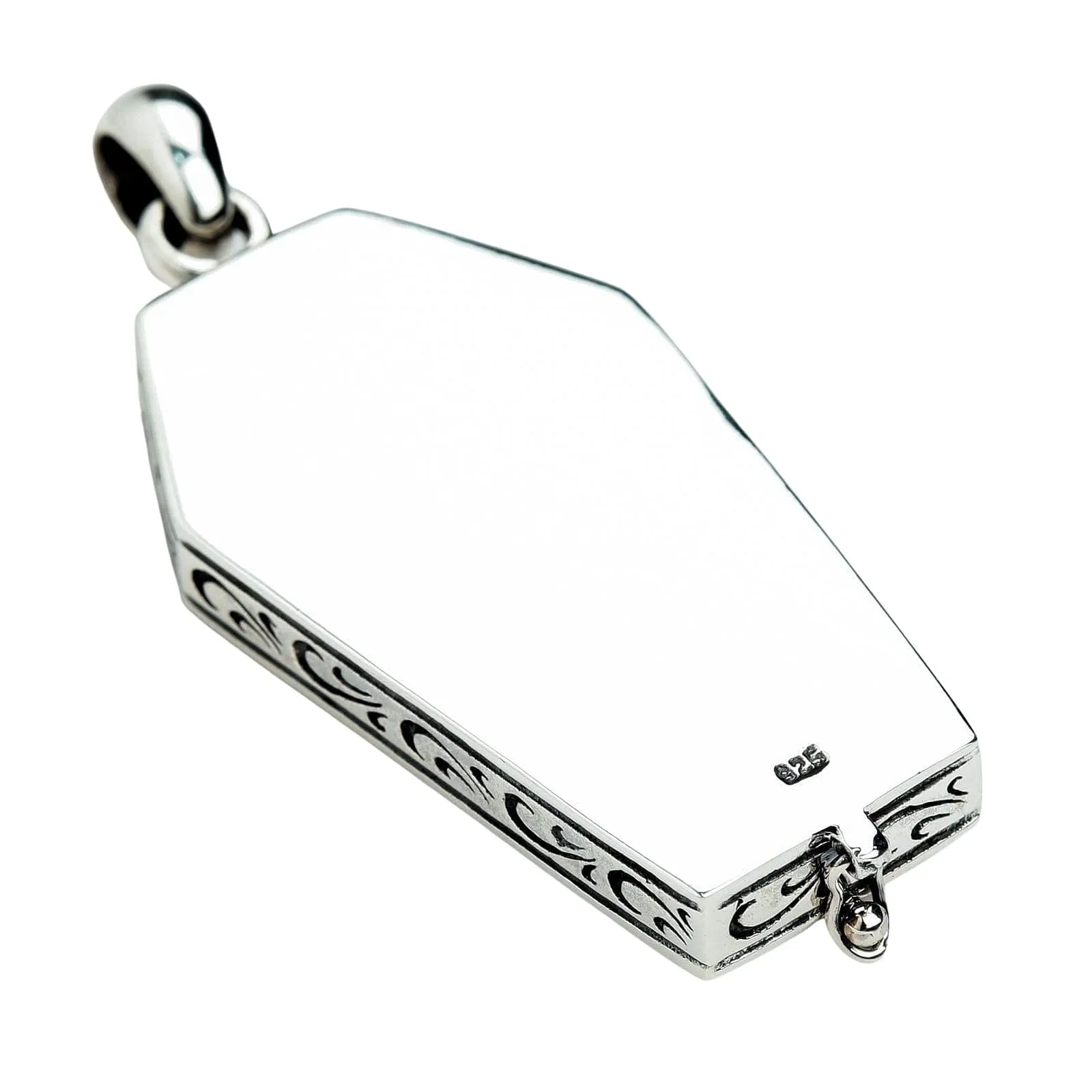 Skull Skeleton Coffin Sterling Silver Gothic Pendant Necklace