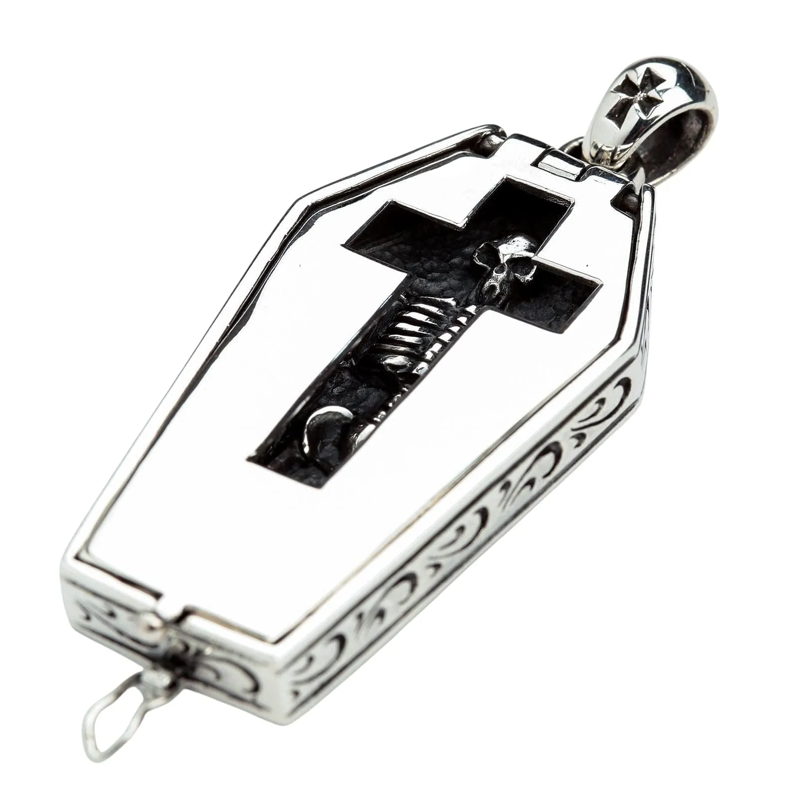 Skull Skeleton Coffin Sterling Silver Gothic Pendant Necklace