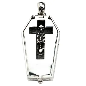 Skull Skeleton Coffin Sterling Silver Gothic Pendant Necklace