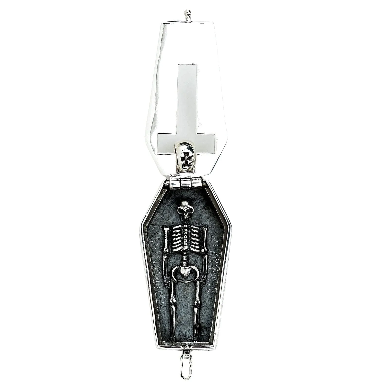Skull Skeleton Coffin Sterling Silver Gothic Pendant Necklace