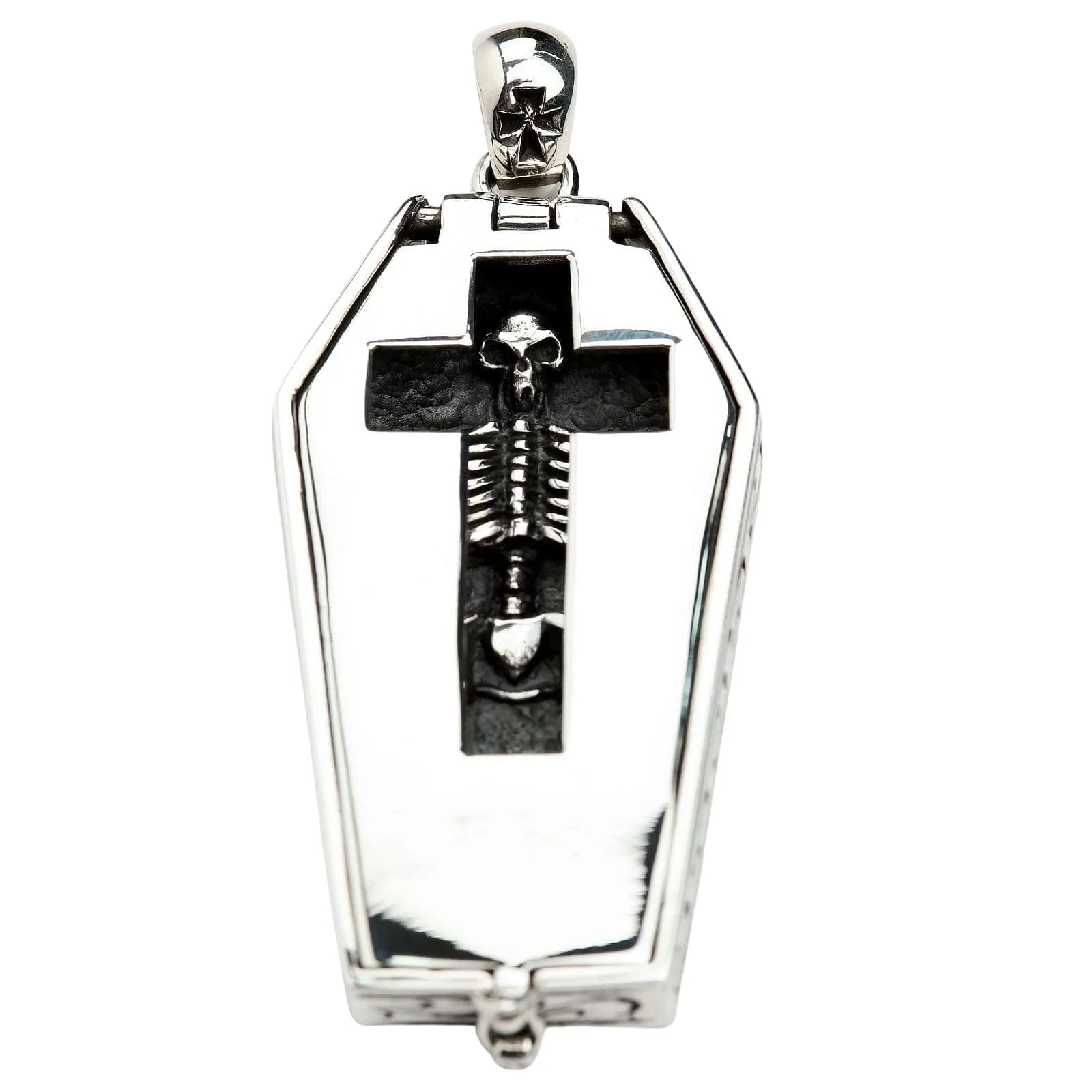 Skull Skeleton Coffin Sterling Silver Gothic Pendant Necklace