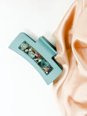 Sky Blue Claw Clip Infused with Real Flowers in Resin.