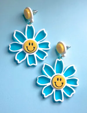 SMILING FLOWER EARRINGS - BLUE