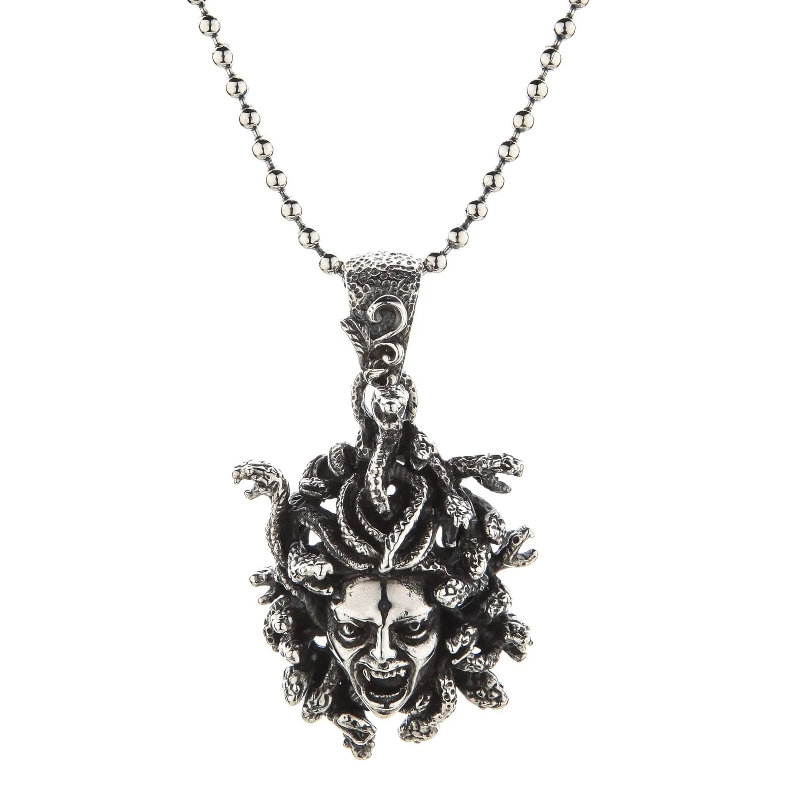Snake Head Gorgon Medusa Sterling Silver Gothic Pendant