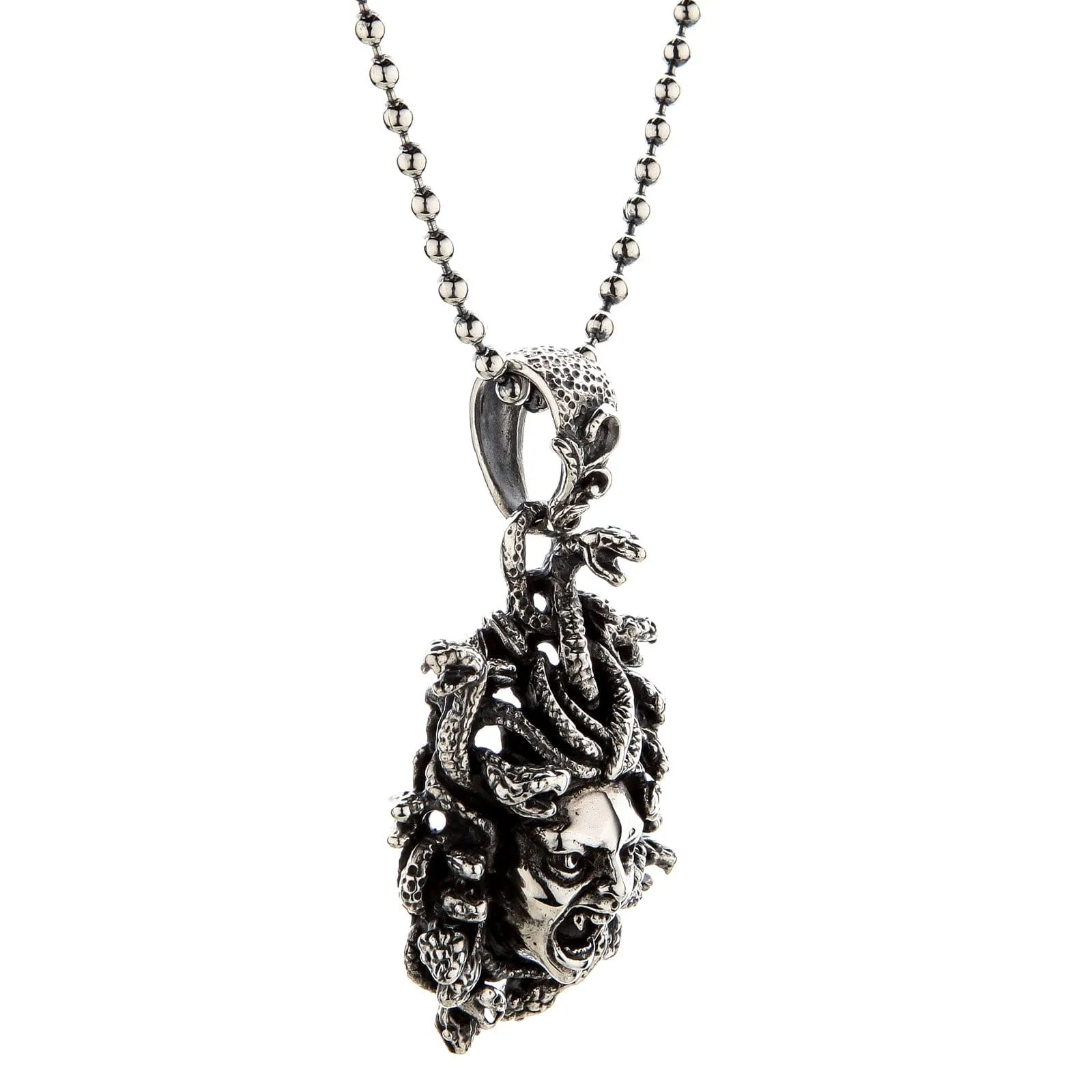 Snake Head Gorgon Medusa Sterling Silver Gothic Pendant