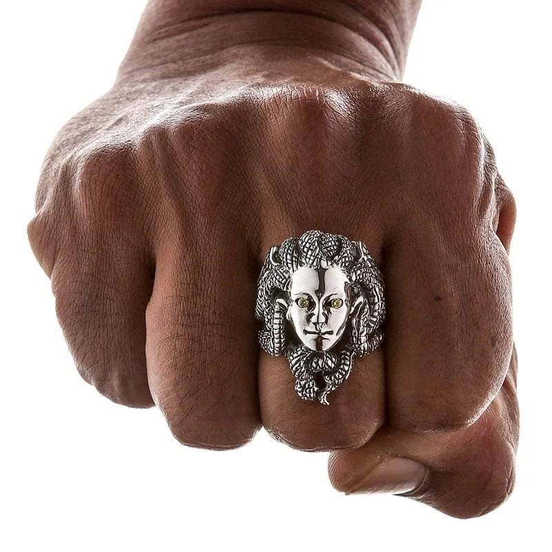 Snake Head Gorgon Medusa Sterling Silver Gothic Ring