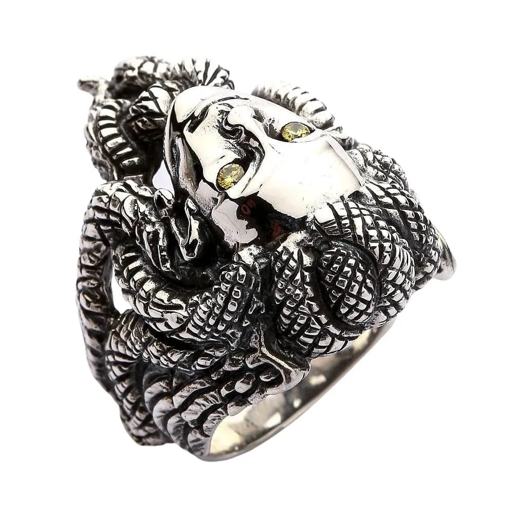 Snake Head Gorgon Medusa Sterling Silver Gothic Ring