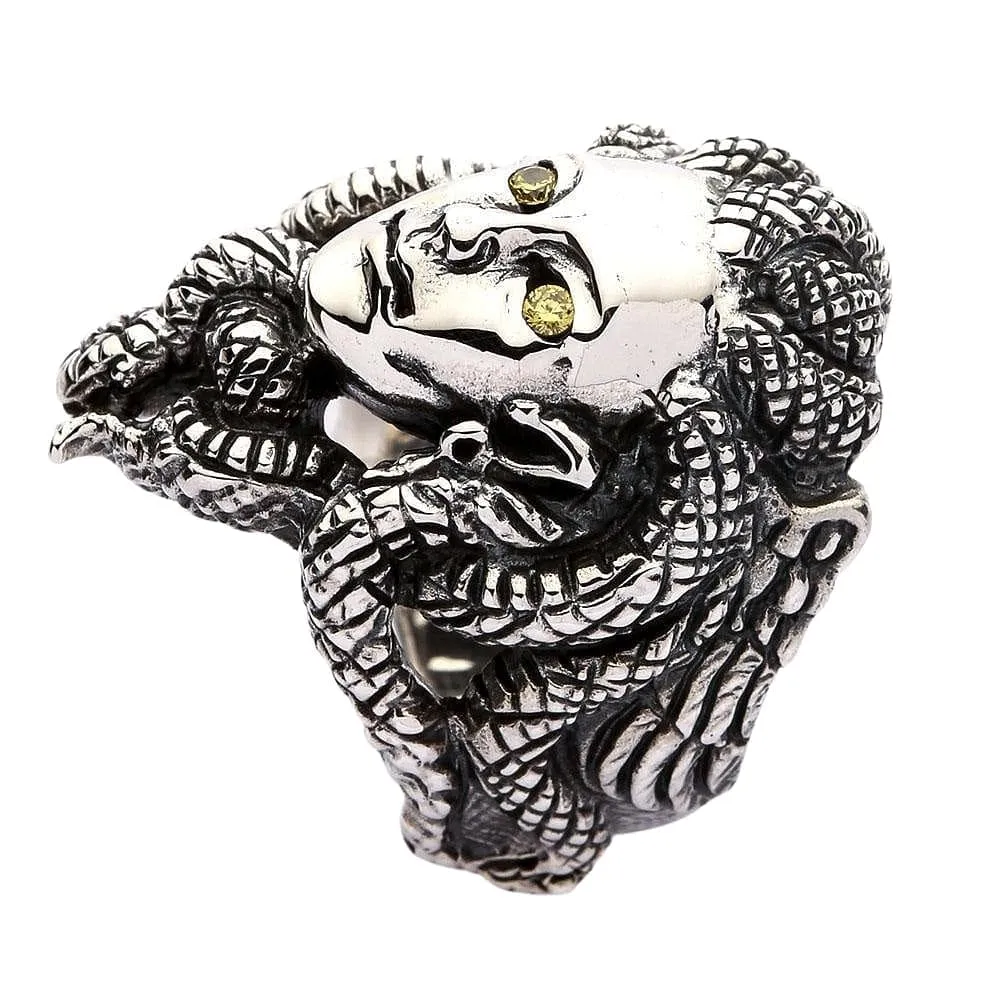 Snake Head Gorgon Medusa Sterling Silver Gothic Ring