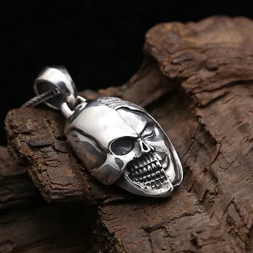 Solid 925 Sterling Silver Pendant Half Skull Face Gothic Goth