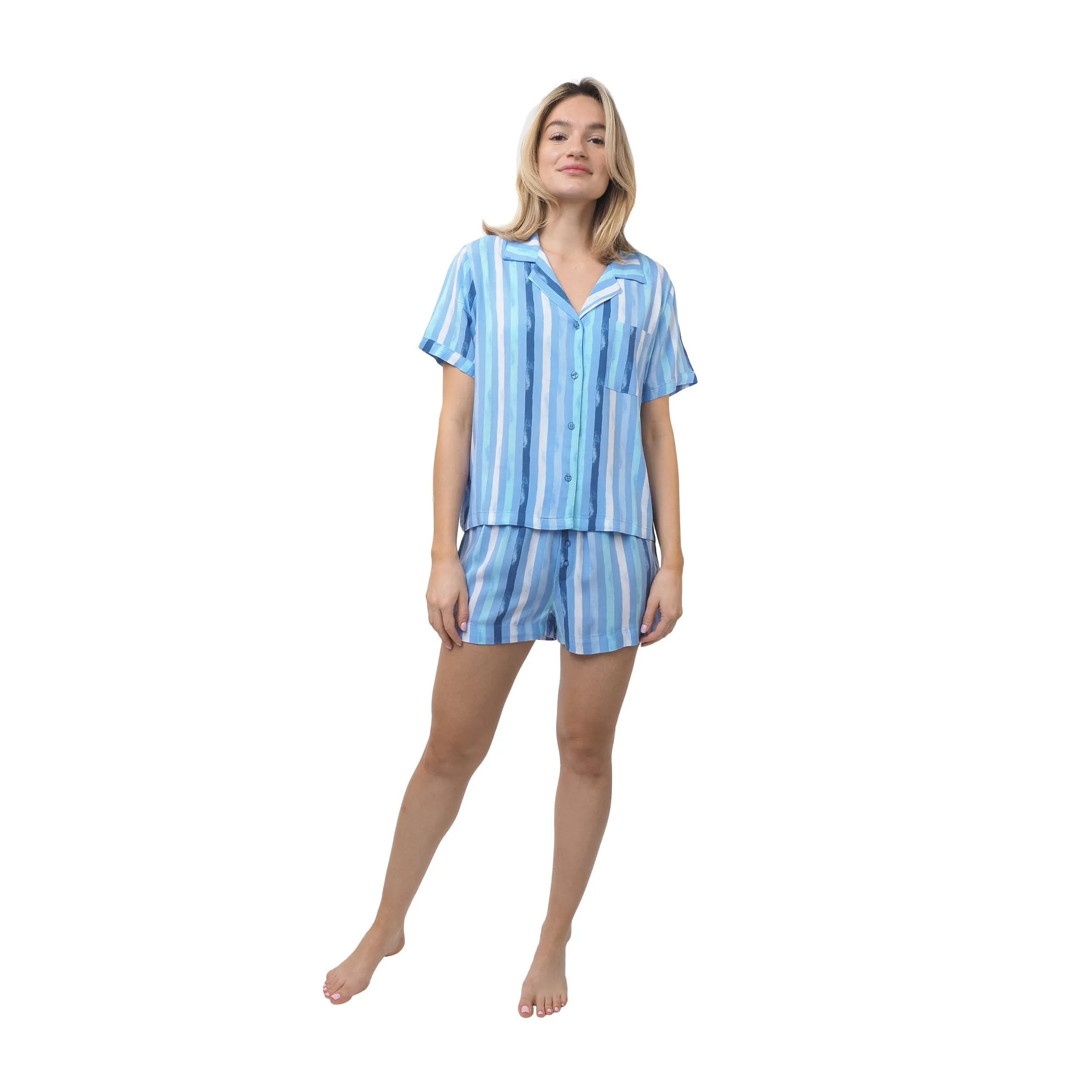 S/SLV NOTCHED COLLAR BOXER SET