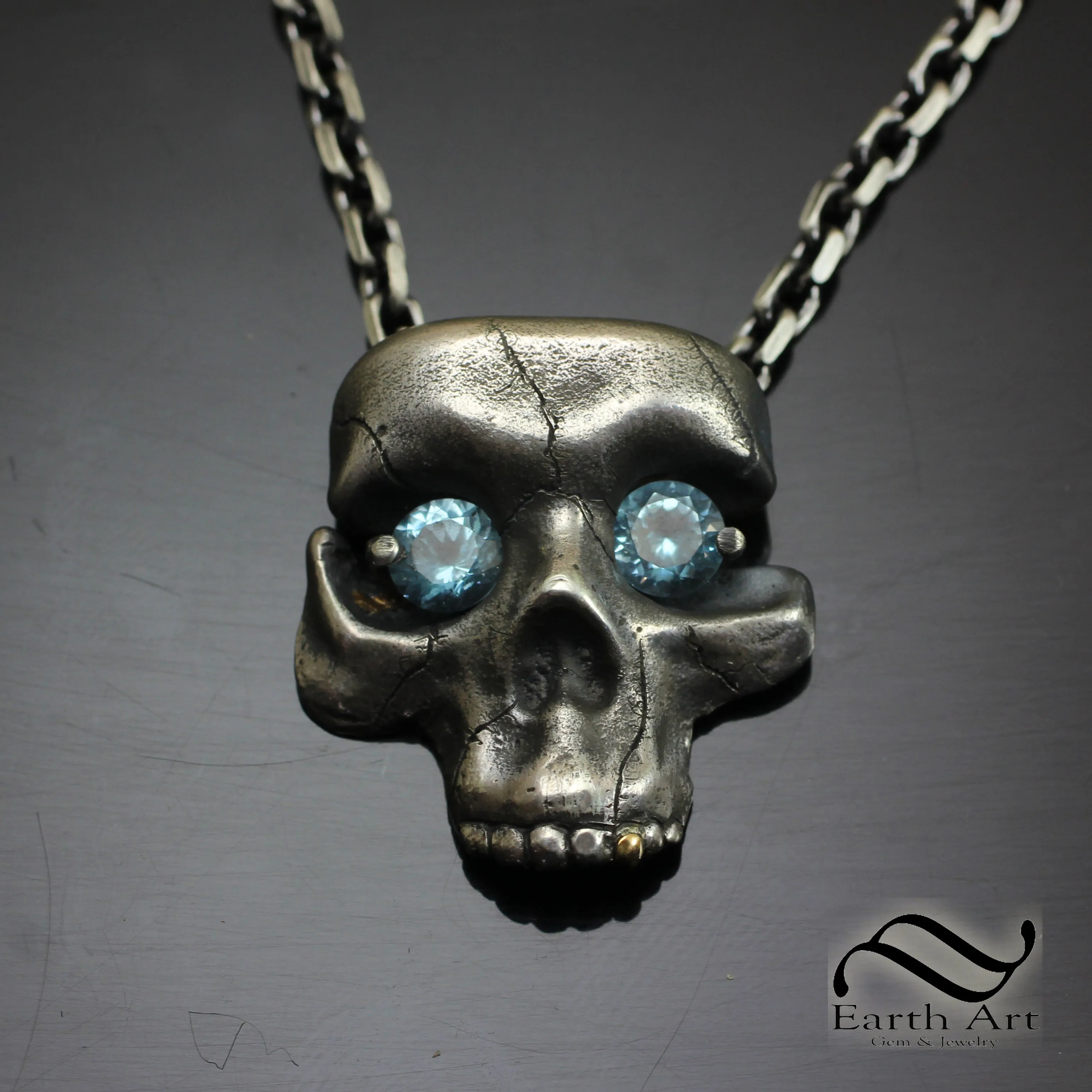 Starry Eyed Skull Pendant - Sterling and Topaz