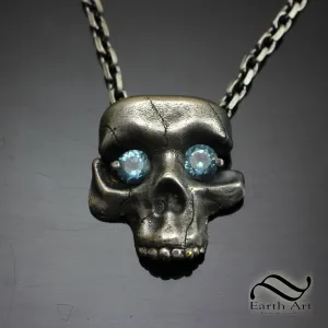 Starry Eyed Skull Pendant - Sterling and Topaz
