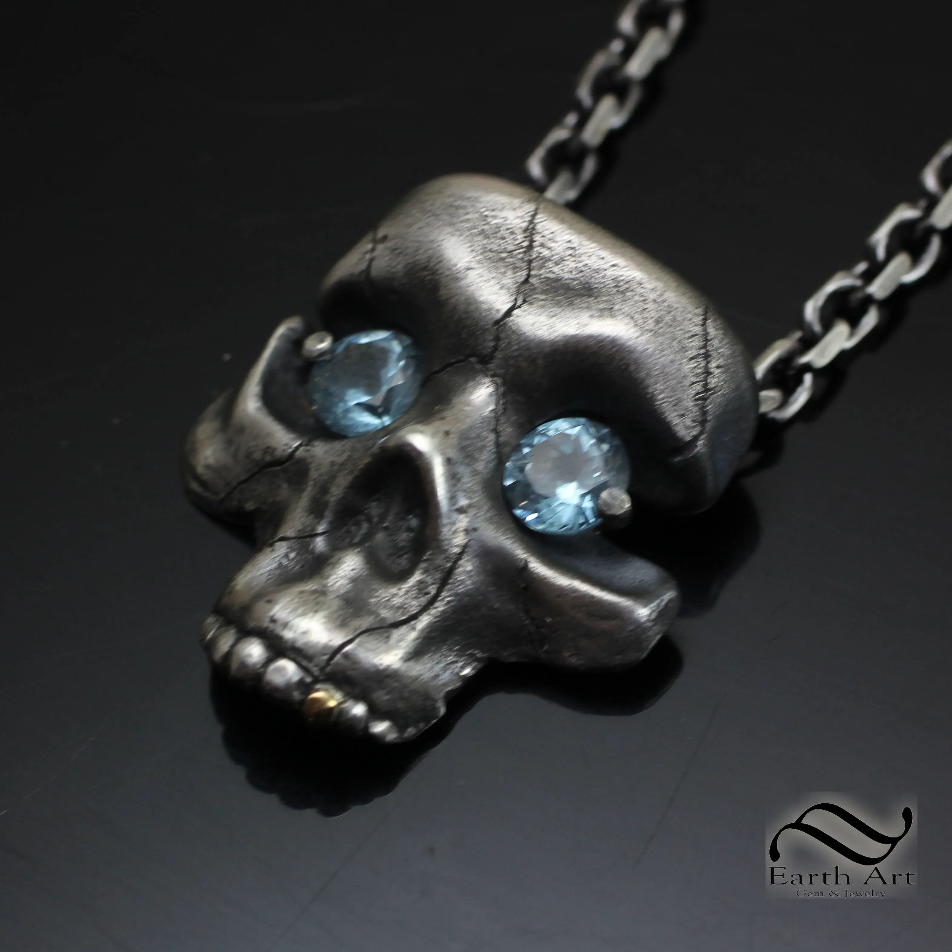 Starry Eyed Skull Pendant - Sterling and Topaz