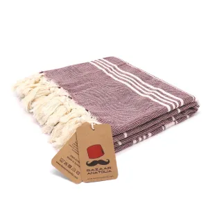 Stripe Turkish Beach & Peshtemal Towel - Maroon