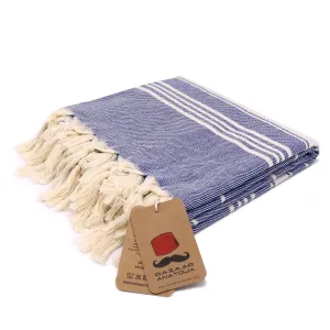 Stripe Turkish Beach & Peshtemal Towel - Royal Blue