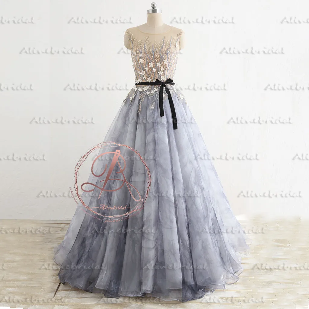 Stunning Gorgeous Beading Handmade Flowers Appliques Prints Long Prom Dresses,PD00043