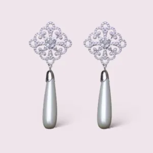Teardrop Pearl CZ micro paved drop earrings, sterling silver posts, Bridal, Bridesmaids