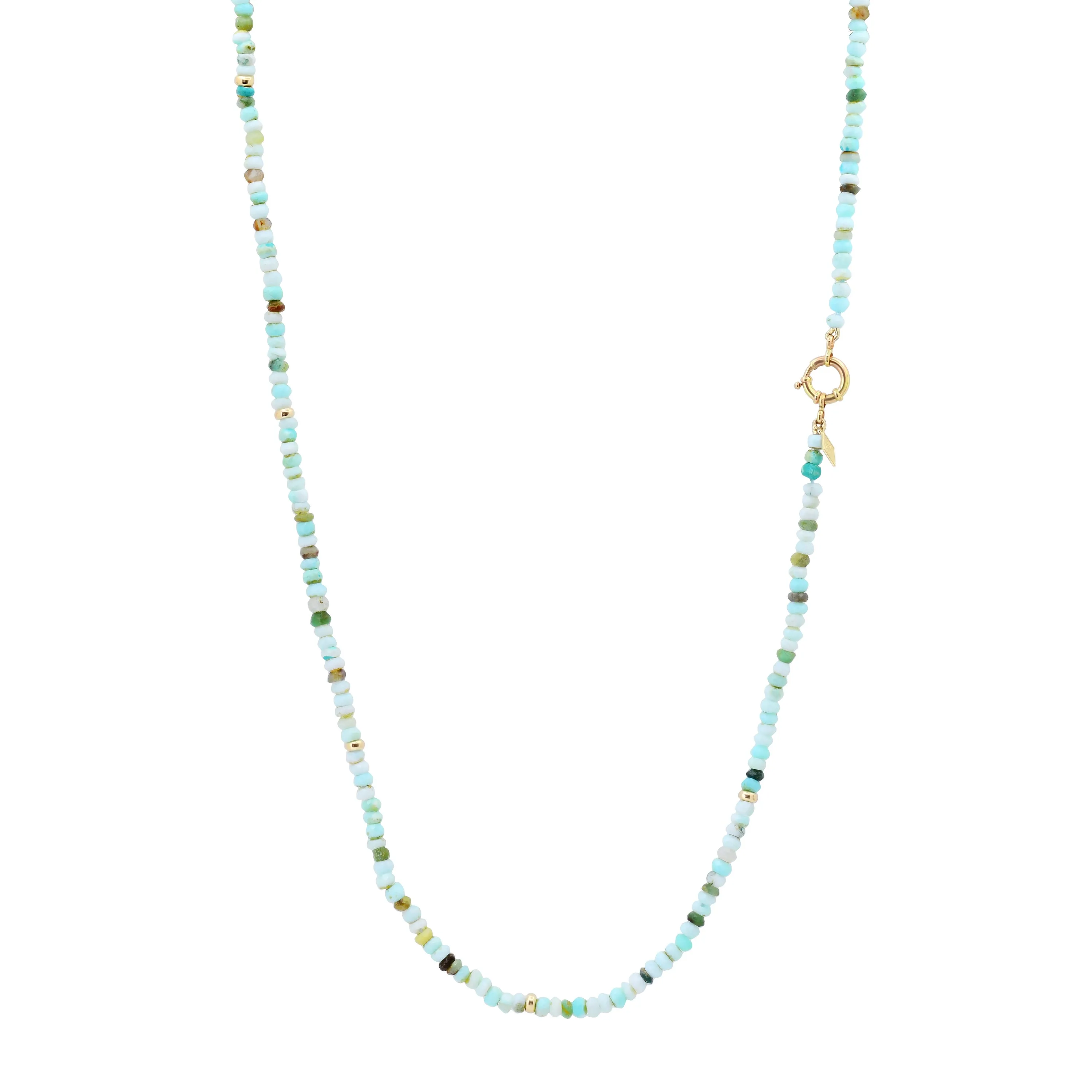 The Long Sailor Clasp Beaded Gemstone Necklace: Peruvian Opal