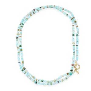 The Long Sailor Clasp Beaded Gemstone Necklace: Peruvian Opal